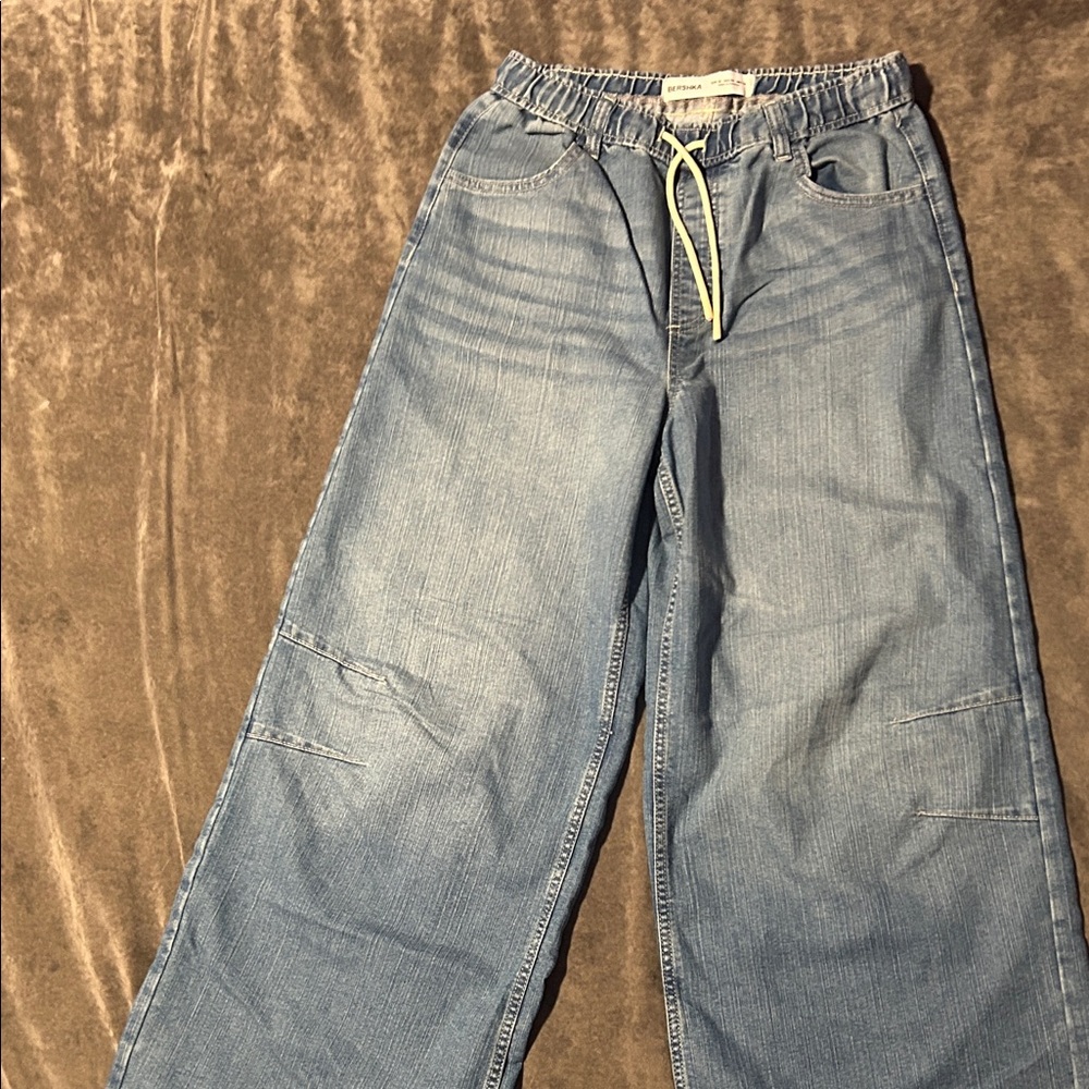 Bershka Light Blue Wide Leg Jeans